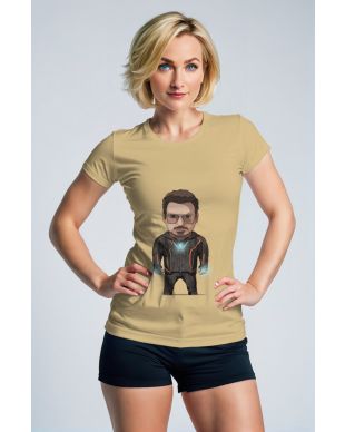 Light Khaki Stark Tee – Animated Tech Hero Core Glow