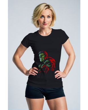 Black Gamma Fury Tee – Red & Green Hulk Shadow Print