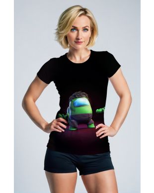 Black Tee – Cute Green Astronaut Character Glow Print