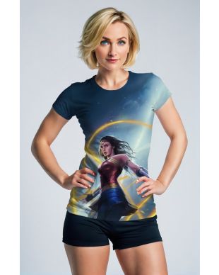 Blue-Gold Tee – Glow-Wrapped Goddess in Motion