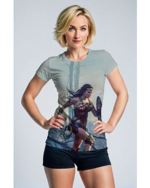Light Blue-Grey T-Shirt – Charging Goddess in Tactical Grace