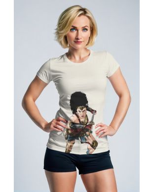 White T-Shirt – Afro Amazon Warrior Illustration Tee
