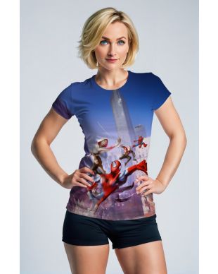 Blue-Purple Spider-Verse T-Shirt – Heroic Crossover Skyline Tee