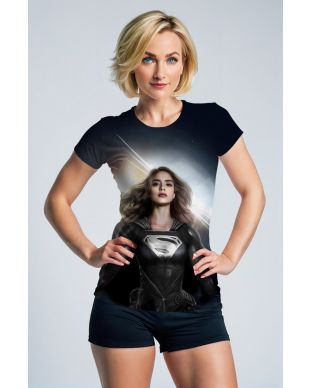 Black Silver Superwoman T-Shirt – Metallic Emblem & Realism Art Tee