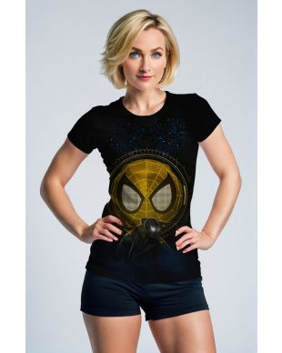 Web Signal Tee – Black Short Sleeve with Gold Spider Mask Icon