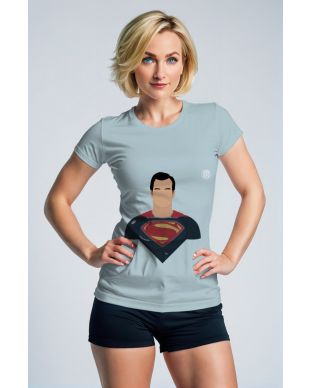 Iconic S Tee – Faceless Superman Print on Light Steel Blue
