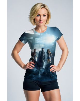Justice League Vanguard Graphic Tee – Full Print Blue Highlight