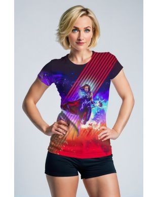 Valkyrie Strike Graphic Tee – Black Nebula with Scarlet Power Slash