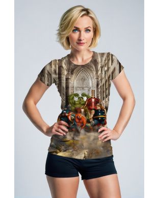 Cartoon Collision Tee – Beige Heroic Parody Graphic Shirt