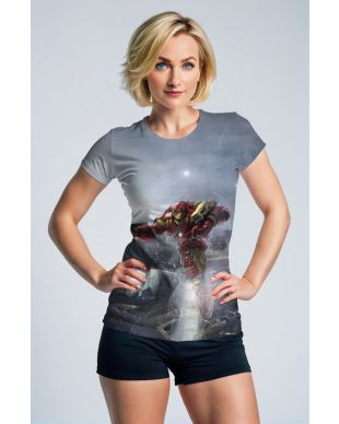 Marvel Avengers Inspired Men’s Red and Gold Hulkbuster Battle Scene Graphic T-Shirt