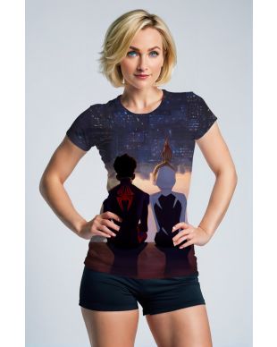Spider-Man Across the Spider-Verse Skyline Sunset Marvel Design Women’s T-Shirt