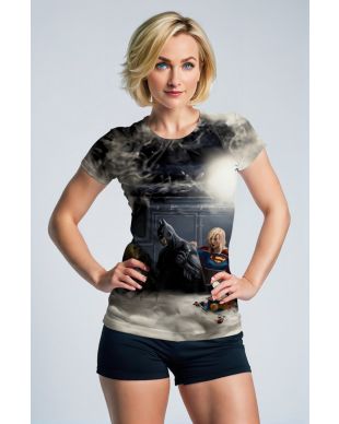 Batman and Supergirl Dark Smoke DC Heroes Design T-Shirt