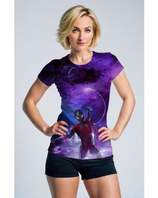 Miles Morales Into the Spider-Verse Neon Skyline Purple Marvel Design T-Shirt