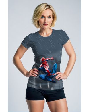 Spider-Man Web-Swinging Rain Scene Dark Blue Full-Zip Hoodie