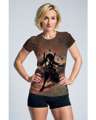 Domino (Neena Thurman) Graphic T-Shirt - Brown & Black Combat Style