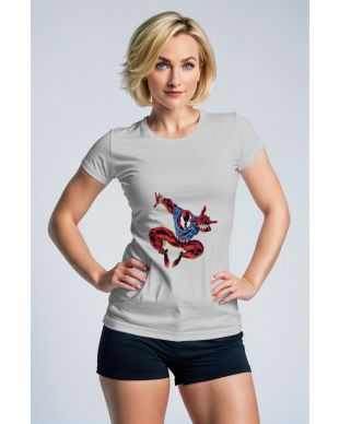 The Scarlet Spider T-Shirt features a dynamic design inspired by Marvel's iconic web-slinger