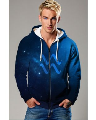 Aquarius Constellation Zip Hoodie Unisex Starry Sky Blue Design