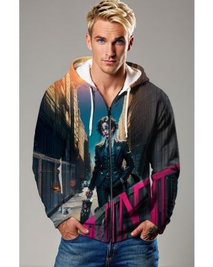 Black Joker City Scene Zip‑Up Hoodie