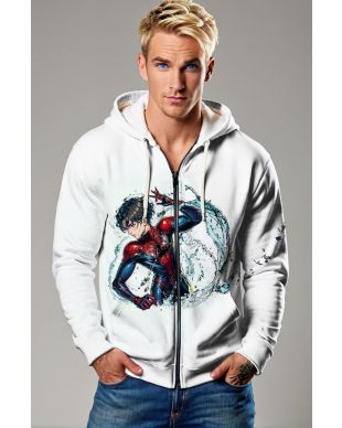 White Spider-Man Water Splash Zip‑Up Hoodie