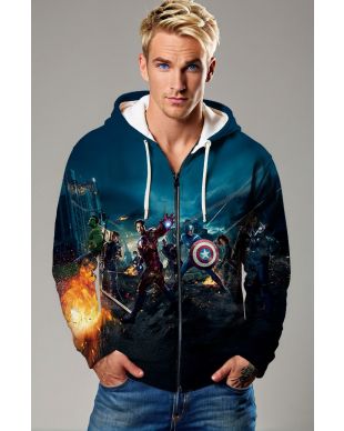 Dark Blue Avengers Team Battle Zip‑Up Hoodie