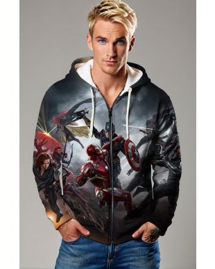 Black Avengers Civil War Zip‑Up Hoodie – Iconic Showdown Design