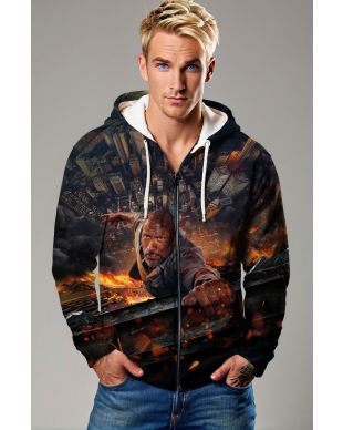  Urban Survival Zip‑Up Hoodie – Dark Black & Fiery Orange
