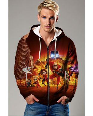  The Incredibles Family Action Zip‑Up Hoodie – Dark Brown