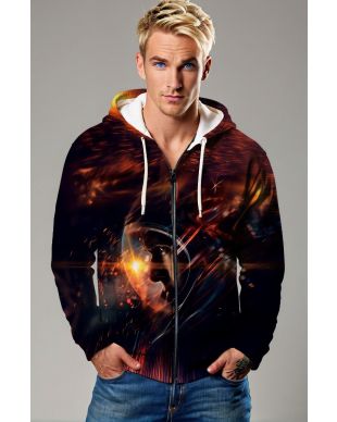 Dark Black Astronaut Vision Graphic Zip‑Up Hoodie