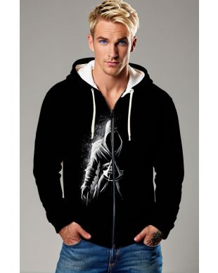 Black Assassin Warrior Graphic Zip‑Up Hoodie