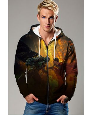 Black & Orange Batman vs Superman Graphic Zip‑Up Hoodie