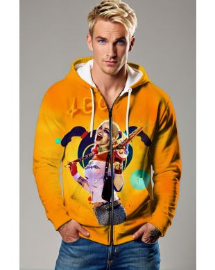 Yellow Harley Quinn Graffiti Zip‑Up Hoodie
