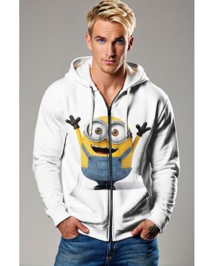 White Minion Graphic Zip‑Up Hoodie