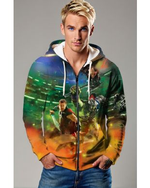  Green Thor & Hulk Battle Zip‑Up Hoodie