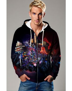 Dark Purple Sci‑Fi Arcade Zip‑Up Hoodie