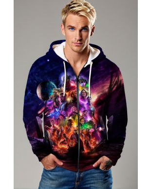  Dark Purple Avengers Universe Zip‑Up Hoodie