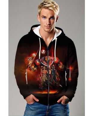 Black Avengers Battle Zip‑Up Hoodie