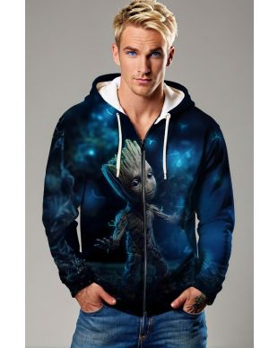 Dark Blue Baby Groot Zip-Up Hoodie