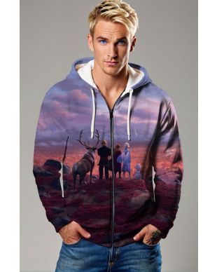 Purple Frozen Journey Graphic Zip‑Up Hoodie