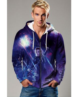 Dark Purple Heroic Warrior Graphic Zip‑Up Hoodie