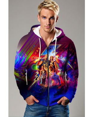 Deep Blue Thor-Inspired Graphic Zip‑Up Hoodie