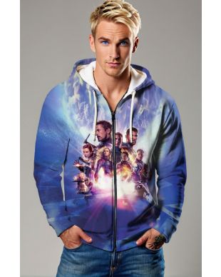 Bright Blue Avengers Endgame Graphic Zip‑Up Hoodie