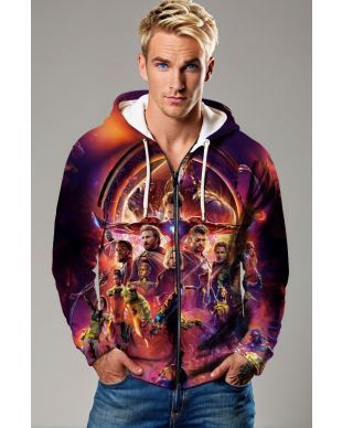 Fiery Red Avengers Team Zip‑Up Hoodie