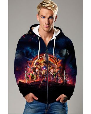 Deep Blue Avengers Battle Zip‑Up Hoodie