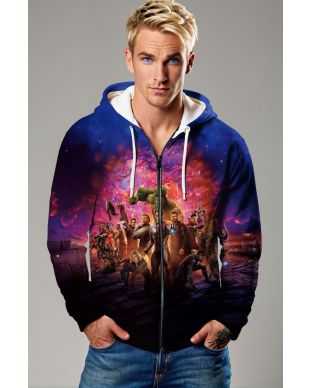 Dark Blue Avengers Galaxy Battle Zip‑Up Hoodie
