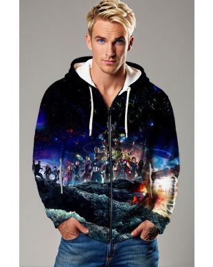 Dark Blue Avengers Galactic Battle Zip‑Up Hoodie