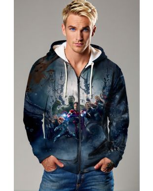  Blue Avengers Team Battle Zip‑Up Hoodie