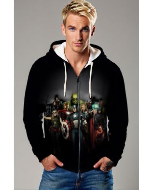 Black Avengers All‑Heroes Zip‑Up Hoodie