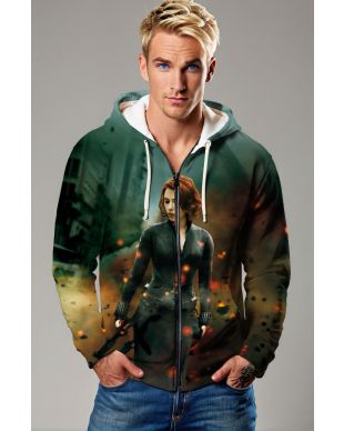 Dark Green Black Widow Zip‑Up Hoodie