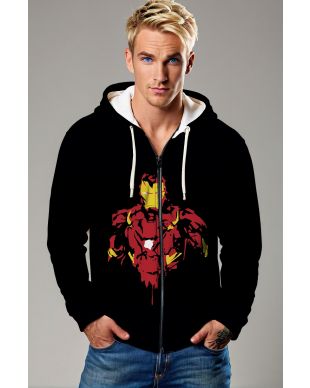 Iron Man Bold Graphic Black Apparel Heroic Streetwear Up-Zip Up Hoodie