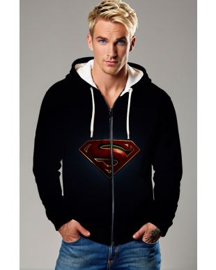 Superman S Shield Graphic Apparel – Iconic Red & Gold Black Zip‑Up Hoodie